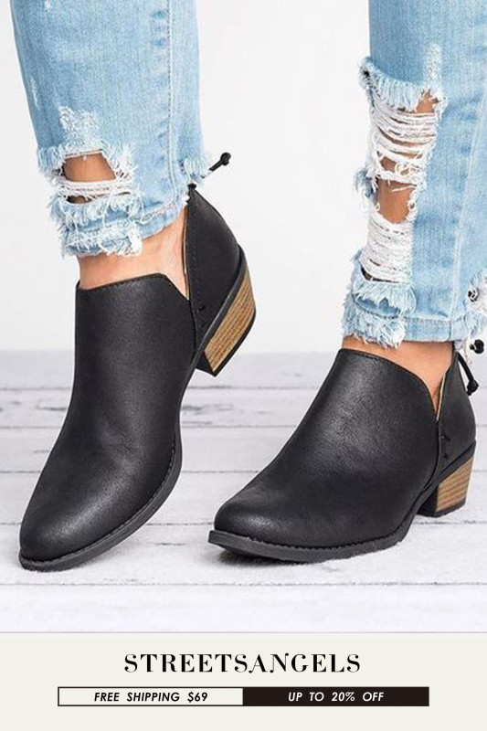 Women's Square Heel Slip On Pointed Toe Casual Boots