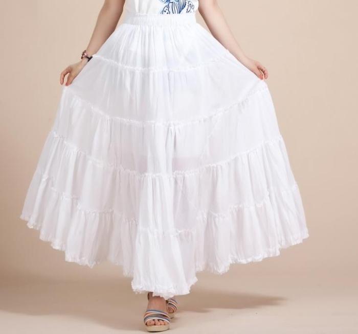 Women's Fashion A-Line Linen Vintage High Waist Solid Color Boho  Skirts