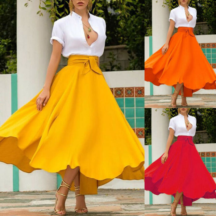 Women's Solid Color High Waist A-Line Fashion Pleated Skirt
