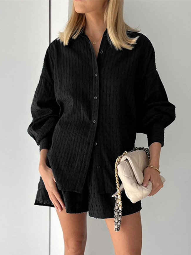 Balloon Sleeve Shirt Linen Two-Piece Shorts main image 0