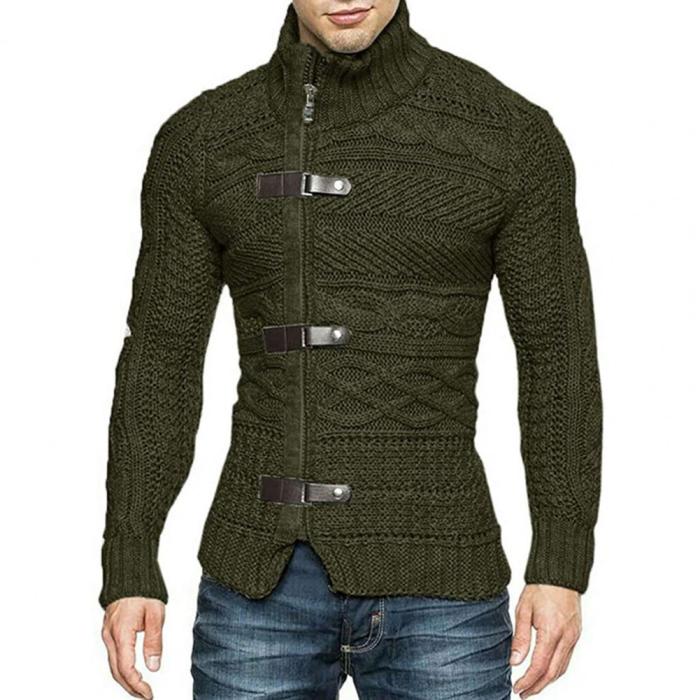 Men's Fashion Loose Casual Solid Color Slim Turtleneck Cardigan Sweater