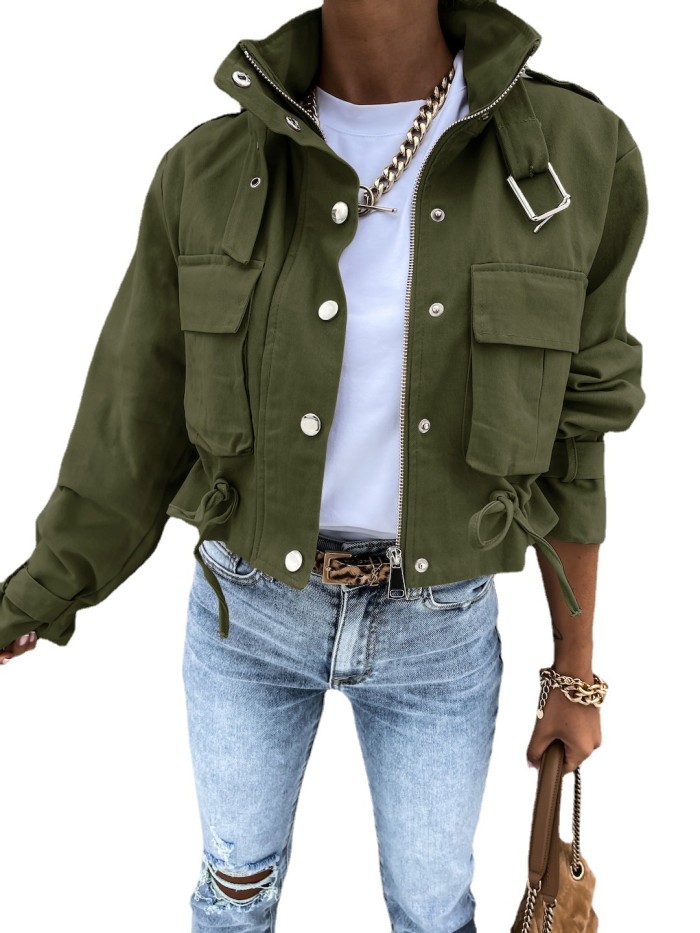 Fashion Women's Biker Zip Pocket Vintage Bomber Jacket