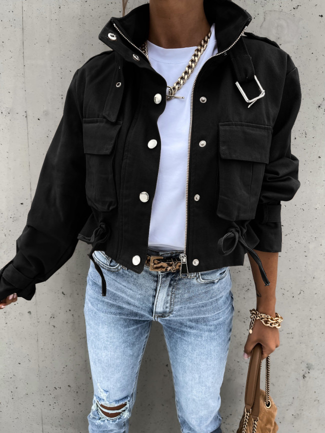 Womens Biker Bomber Jacket in Black