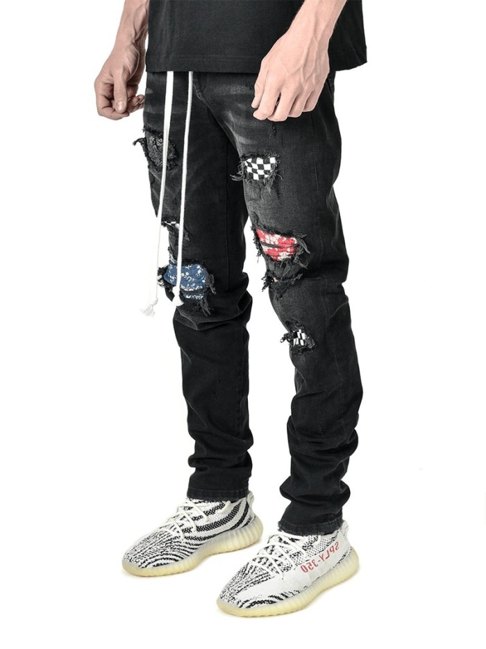 Fashion Skinny Men's Patchwork Stretch Stretch Hip Hop Jeans