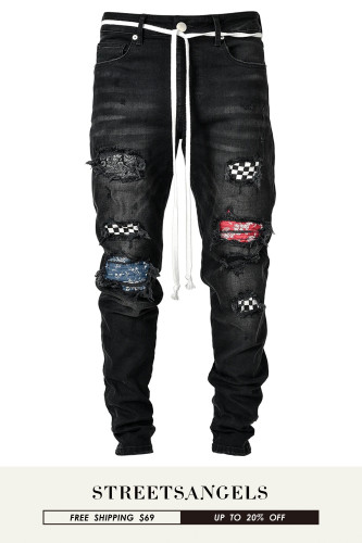 Fashion Skinny Men's Patchwork Stretch Stretch Hip Hop Jeans