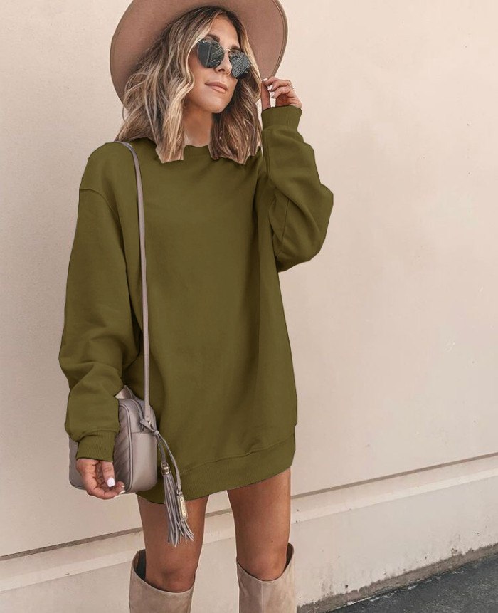Women's Fashion Round Neck Temperament Long Sleeve Solid Color Sweatshirts