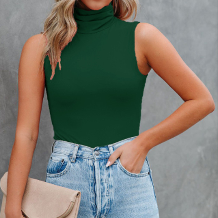 Fashion Women's Turtleneck Sleeveless Sexy Chic Solid Color  Camisole Top