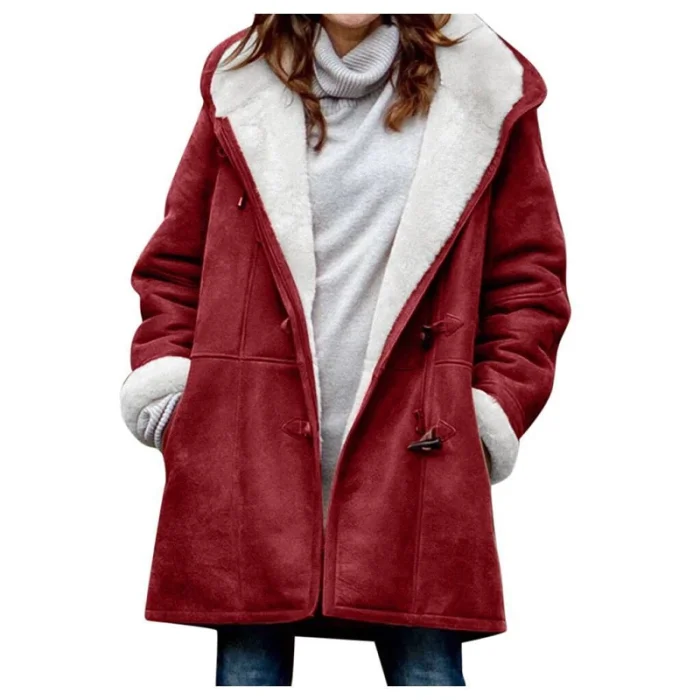 Women's Winter Fashion Solid Color Warm Velvet Long Sleeve Pocket Coat