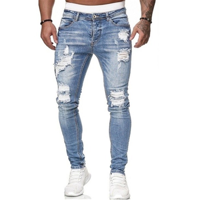 Men's Shredded Slim Hole Pencil Casual Biker Streetwear Jeans