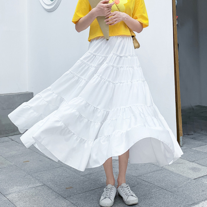 High Waist Solid Color Pleated Fashion Loose Harajuku Skirts