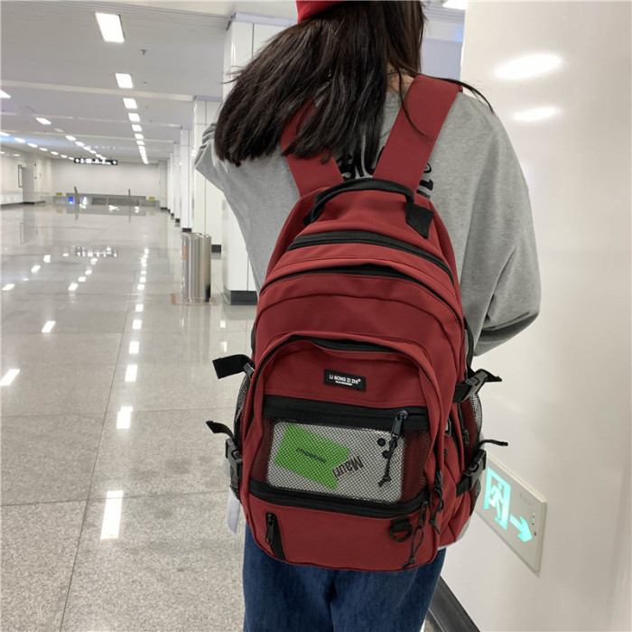 Large Capacity Pocket Mesh Outer Pocket Waterproof Travel Student Backpack