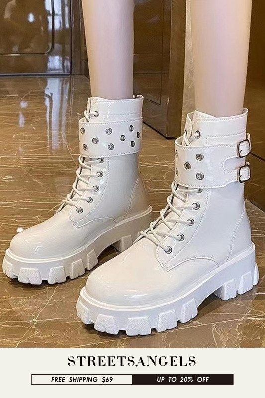 Women Casual Thick Sole Buckle Back Zipper Martin Boots