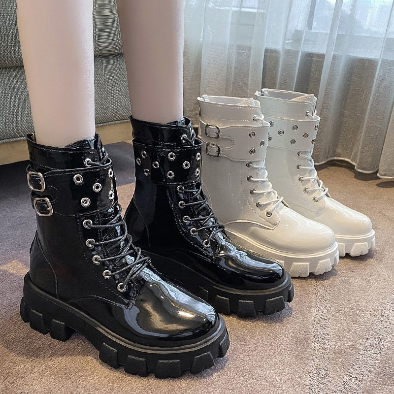 Women Casual Thick Sole Buckle Back Zipper Martin Boots