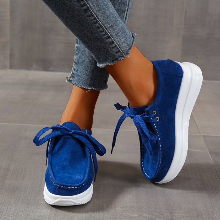 Women Solid Thick Bottom Lace Up Walking Sneakers