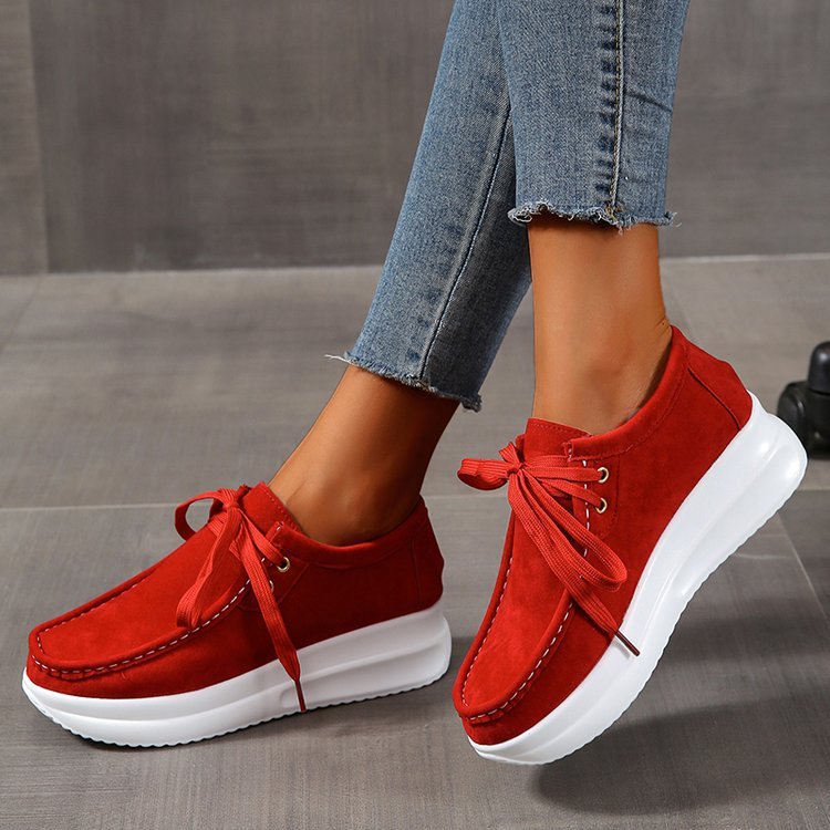 Women Solid Thick Bottom Lace Up Walking Sneakers