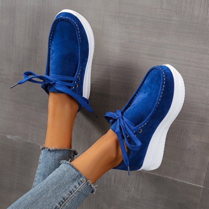 Women Solid Thick Bottom Lace Up Walking Sneakers