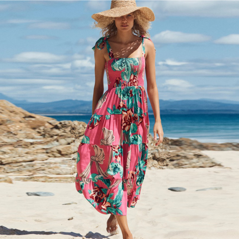 Fashion Women's Sexy Printed Boho Sling  Midi Dress