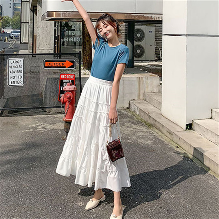 High Waist Solid Color Pleated Fashion Loose Harajuku Skirts