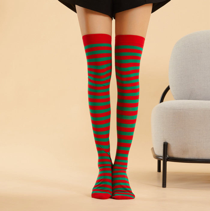 Fashion Women Striped Print Sweet Cute Sexy Over Knee Socks