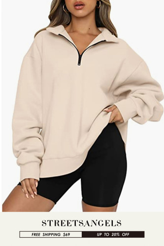 Women's Fashion Lapel Zipper Loose Casual Sweatshirts