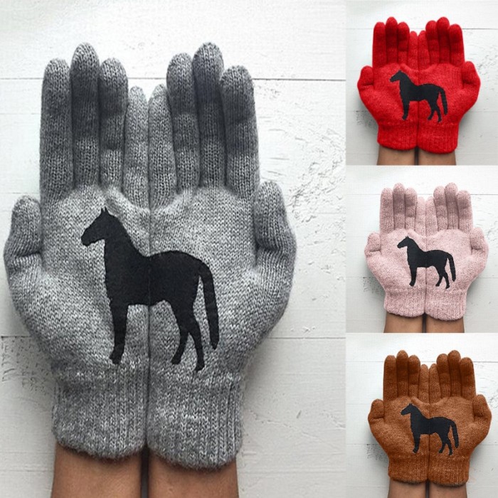 Women's Fashion Warm Full Finger Irregular Elastic Outdoor Ski Gloves