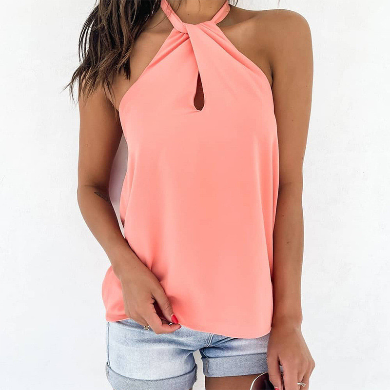 Sexy Hollow Backless Cool Loose Solid Color Fashion Camisole Top