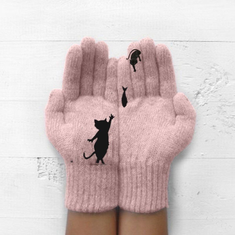 Ladies Cartoon Warm Cashmere Thickening Cute Fashion Gloves