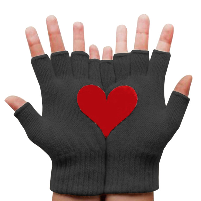 Women's Fashion Half Finger Knit Fine Thermal Stretch Writing Adult Fingerless Gloves
