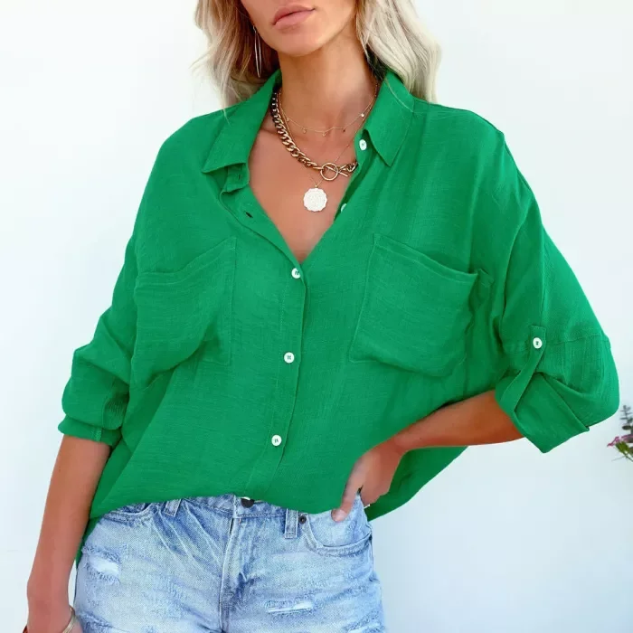 Fashion Casual Loose Chic Solid Color Long Sleeve Blouses