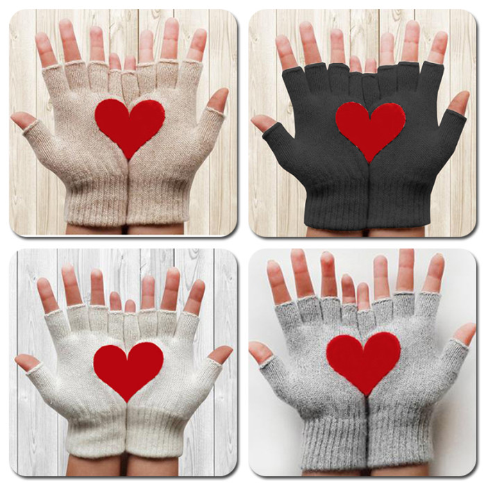 Women's Fashion Half Finger Knit Fine Thermal Stretch Writing Adult Fingerless Gloves