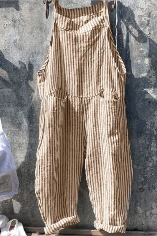 Ladies Casual Striped Sleeveless Loose Fashion Plaid Jumpsuit