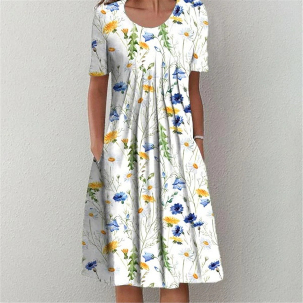 Chic Round Neck Floral Midi Dress main image 0