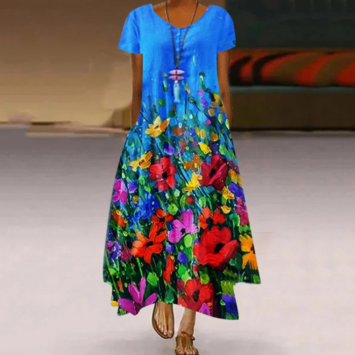 Floral Fashion Casual Irregular Print Loose Party  Maxi Dress