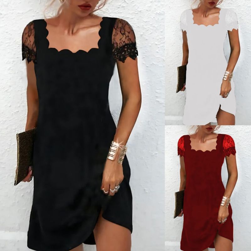 Fashion Print Sexy Lace V-Neck Solid Color Elegant Party  Casual  Dress
