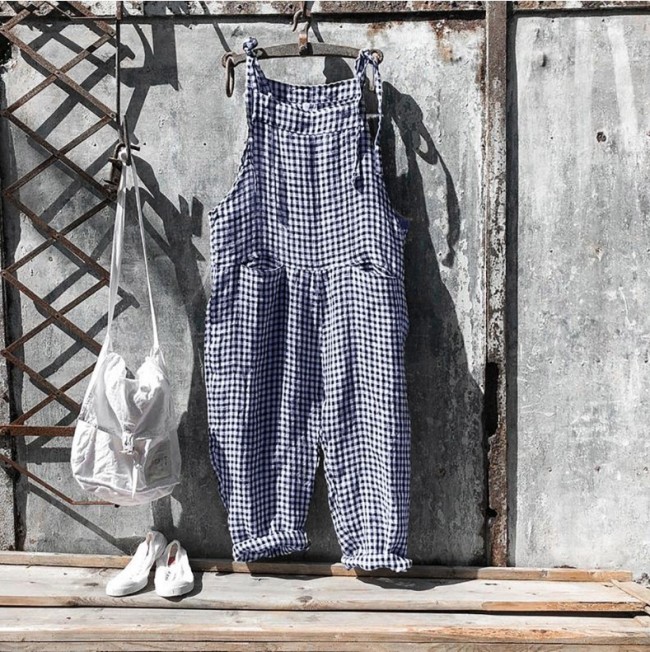 Elegant Plaid Jumpsuit Short Sleeve Lapel Slim Fit Jumpsuit