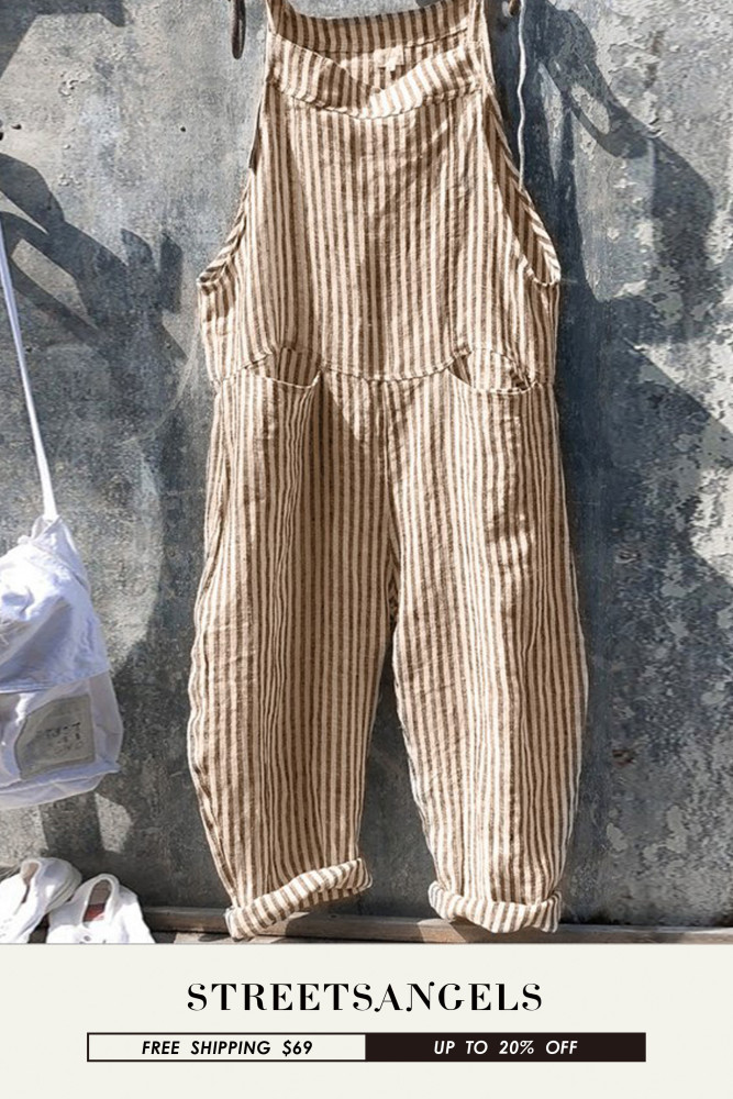 Ladies Casual Striped Sleeveless Loose Fashion Plaid Jumpsuit