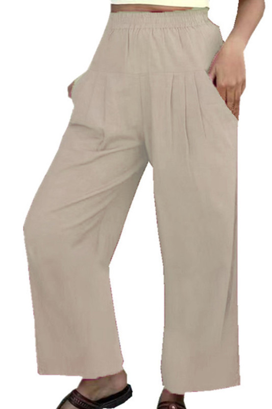 Solid Color High Waist Cotton Linen Fashion Casual Wide Leg Pants