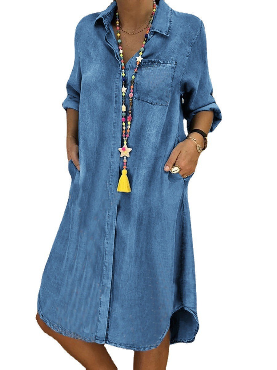 Women's fashionable sleeveless solid color lapel dress main image 1
