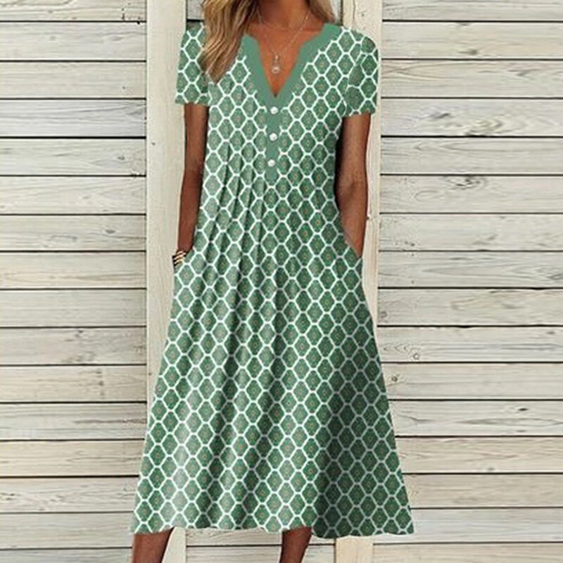 V Neck Single-breasted Solid Color Knitted Dress