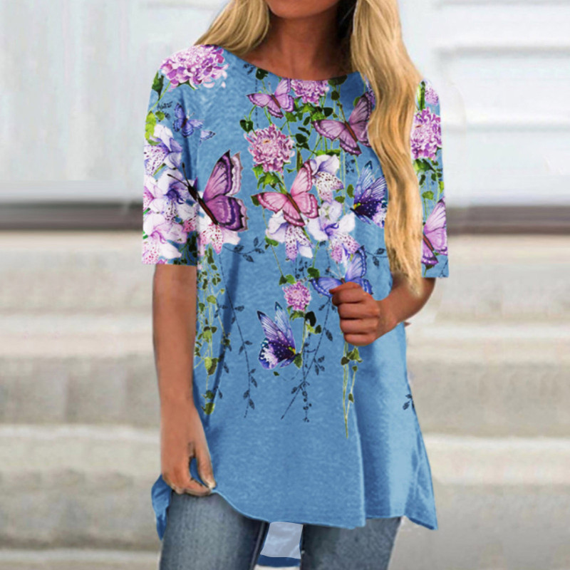 Fashion Casual Flower Printed Short Sleeve O Neck T-Shirts