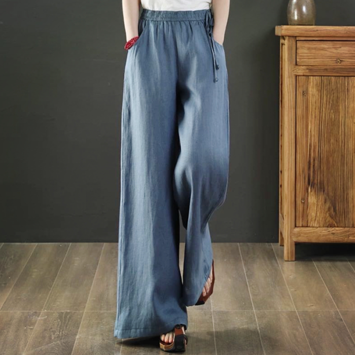 Women's 100% Linen Elastic Pocket Loose Vintage Pants