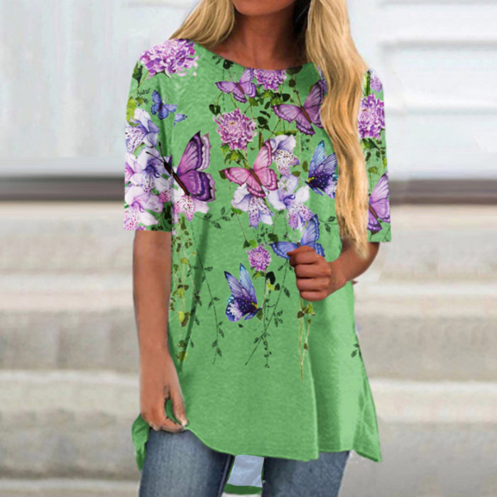 Fashion Casual Flower Printed Short Sleeve O Neck T-Shirts