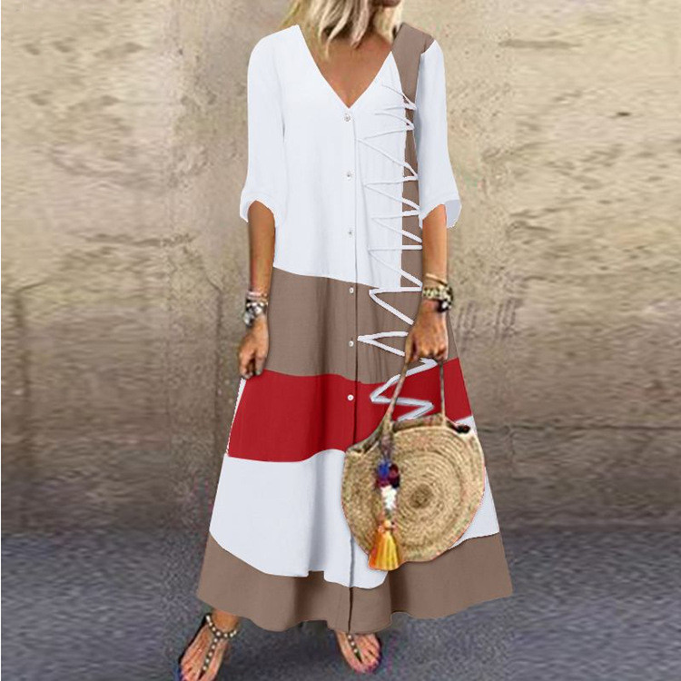 V Neck Pu Leather Patchwork High Slit Maxi Dress main image 0
