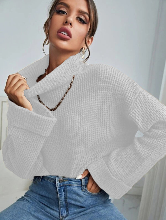 New High Collar Solid Color Loose Women's Casual Sweaters