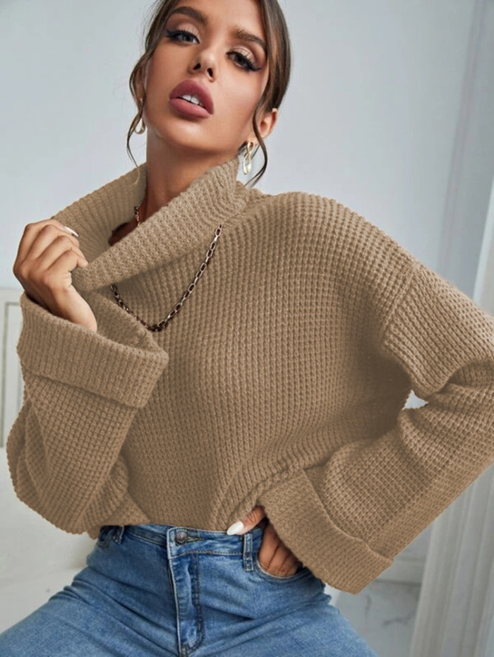 New High Collar Solid Color Loose Women's Casual Sweaters