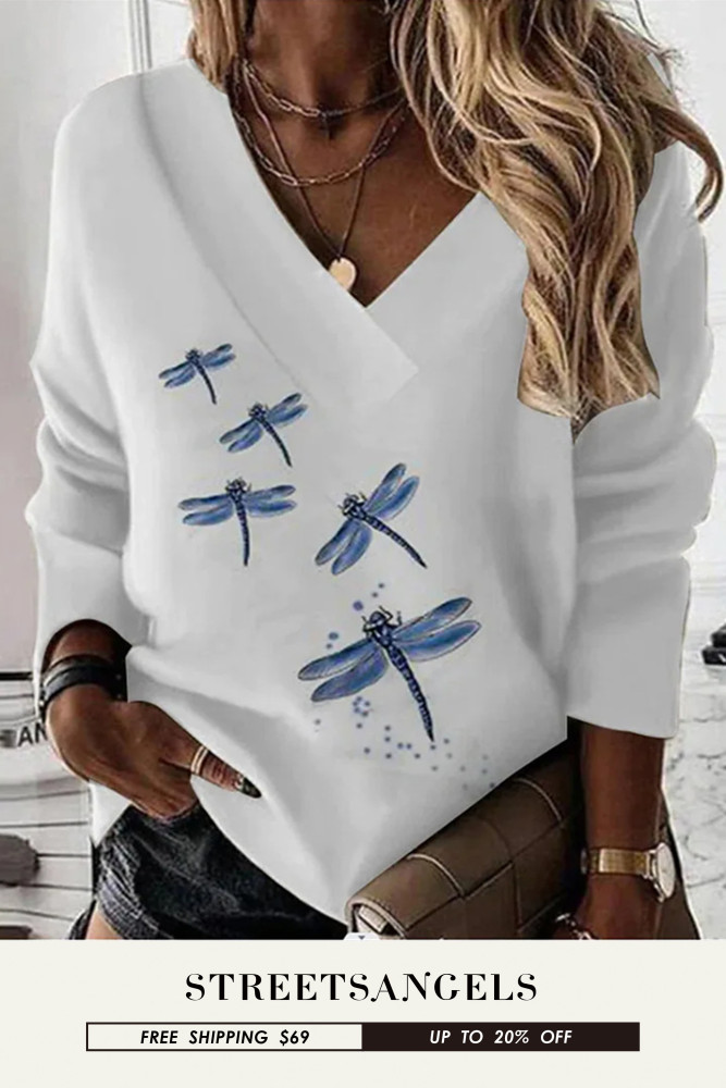 Women's Casual Printed V-Neck Fashion Sexy Long Sleeve Sweater