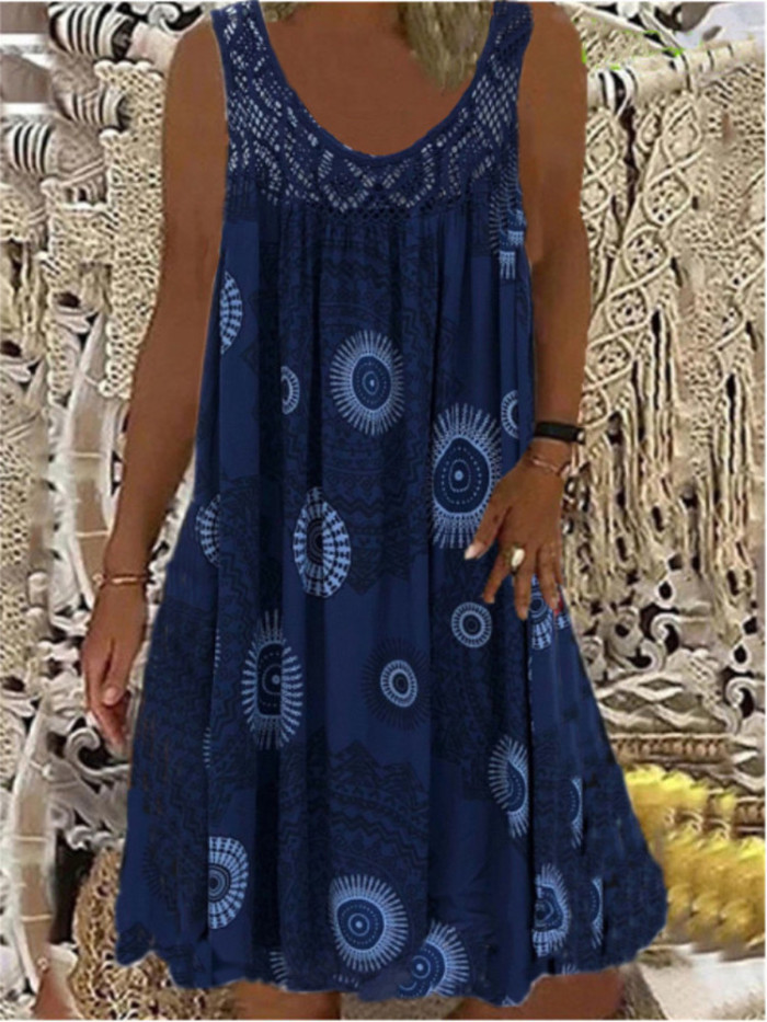 Fashion Elegant Vintage Geometric Print Loose Casual Dress