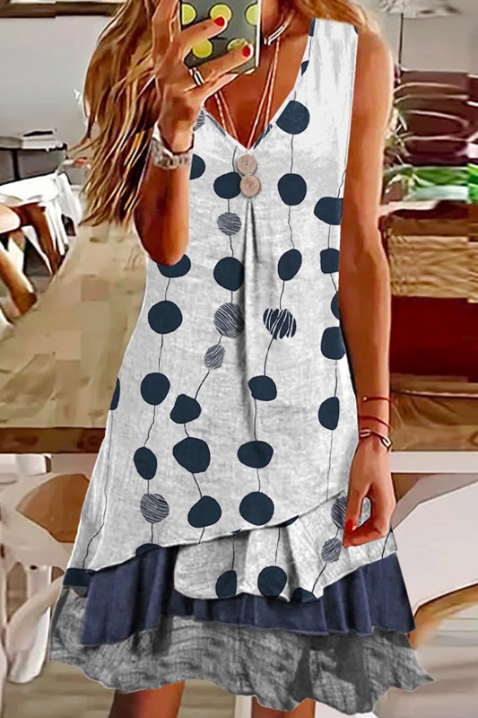 Women's Fashion Loose Polka Dot V-Neck Fake Two Piece Casual Dress
