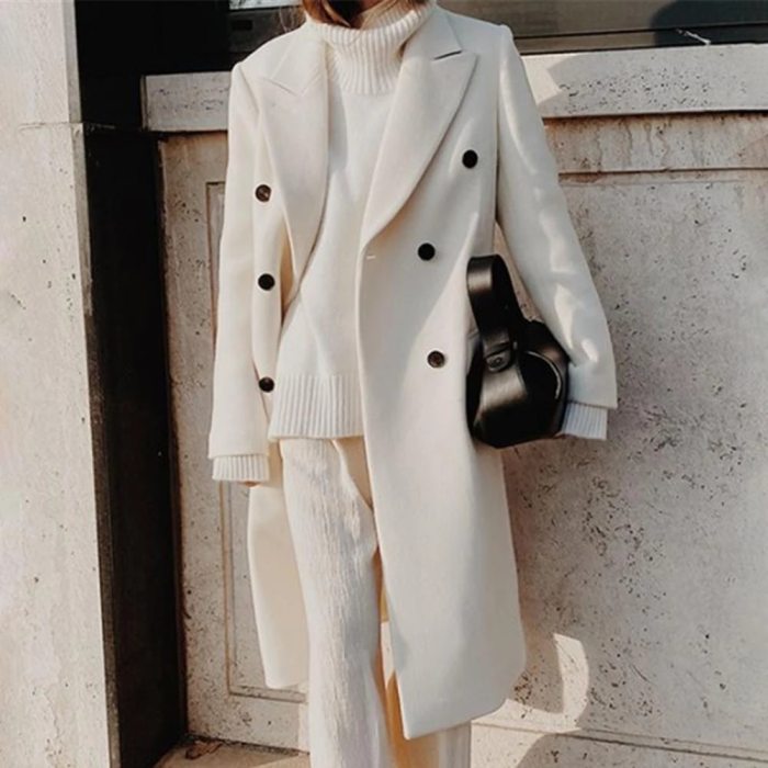 Women's Fashion Lapel Wool Solid Color Elegant  Coats