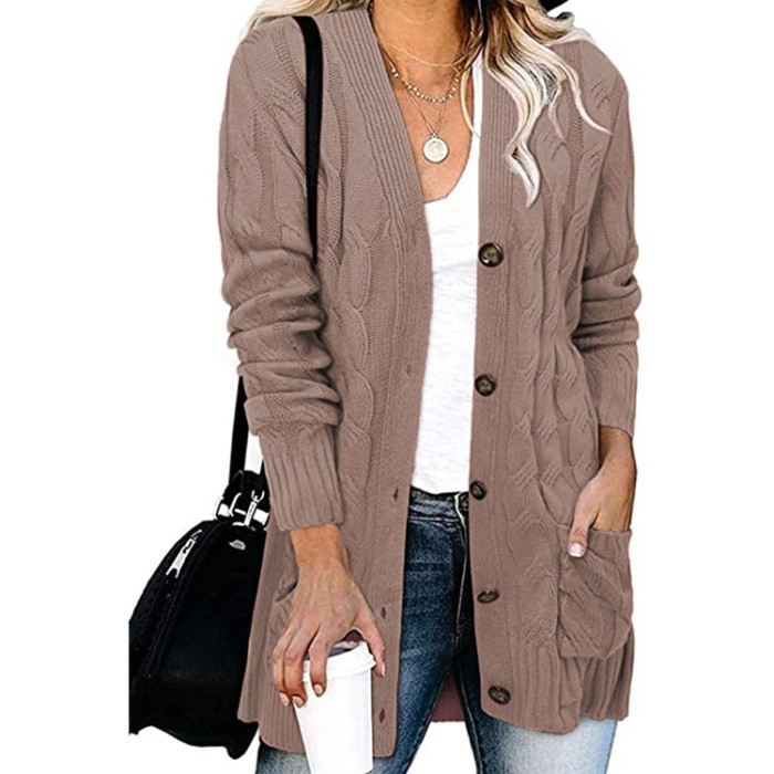 Women Long Sleeve Solid Cardigan Sweaters